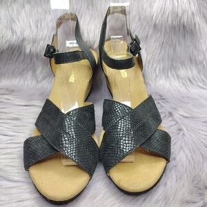 Clarks Cushion Leather Wedge Heel Sandals Shoe Cork Womens Size 8 Black #14786